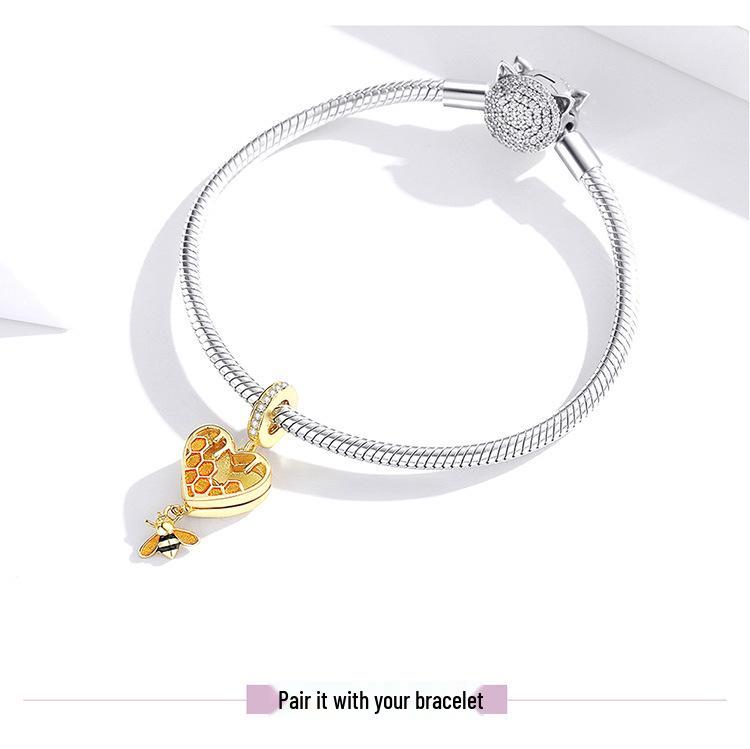 Yinziyun s925 Silver Love Honeycomb Beads: Gold-Plated Bee, Openable Trendy DIY Jewelry Accessory