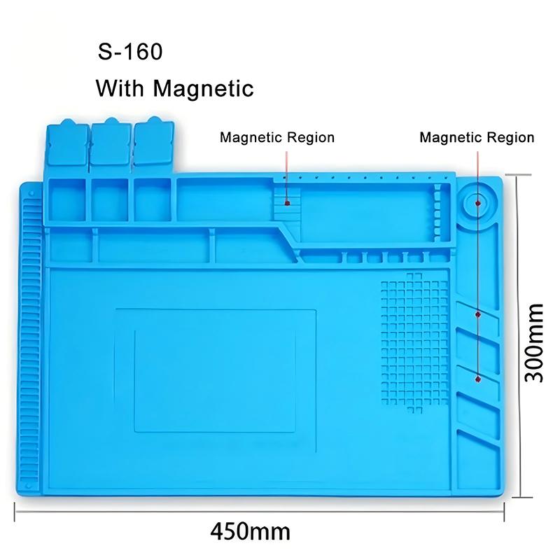S-160 ESD Silicone Soldering Mat Magnetic Heat Insulation Working Platform Pad PC Phone Maintenance Parts Convenient Placement