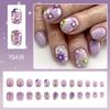 24 ks krátkých čtvercových umělých nehtů s fialovými květinovými vzory, nalepovací nehty, snadná aplikace pro manikúru