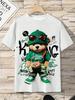 Summer Mens Street Cartoon Teddy Bear Pattern Tshirt Comfortable Casual Outdoor O-Neck Short Sleeve Polyester Fabric Tee Y2K Top