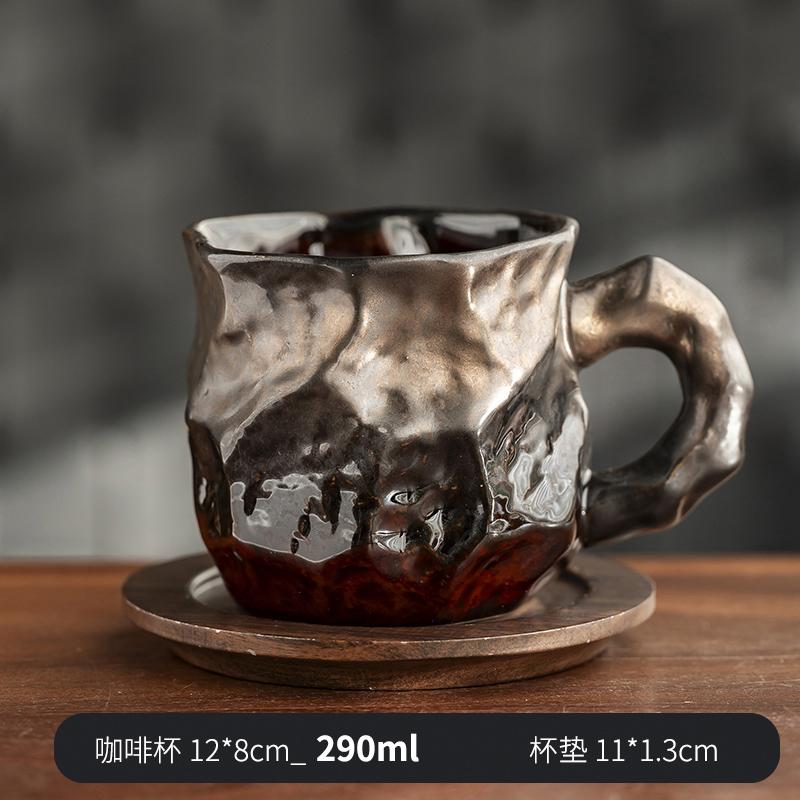 Coarse Pottery Coffee Cup Vintage Ceramic Mug with Disc Artistic Water Cup Oatmeal Breakfast Cups Milk Mug Afternoon Tea Cups
