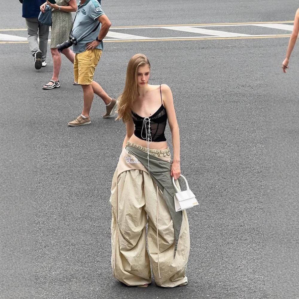 

Женские брюки-шаровары с цветными блоками, на кулиске, быстросохнущие - Весна/Лето, хип-хоп, парашютный стиль XL