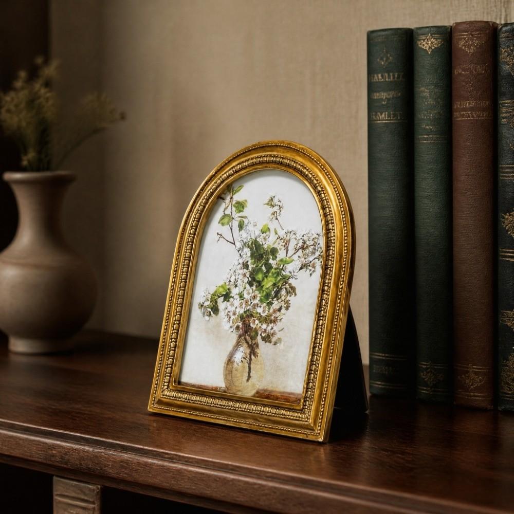 Arched Top Resin Photo Frame Ornate Embossed Border Tabletop Picture Frame Bedroom