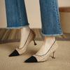 3351-16 French Pointed Head Color Matching High Heels Women's 2025 New Pointed Head Thousand Bird Grid Shallow Mouth Temperament Single Shoes Women