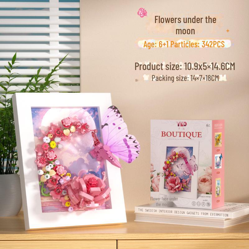 

Трансграничные строительные блоки для фоторамки с насекомыми: Образовательные цветочные украшения для девочек Magnetic Blocks + Wooden Frame