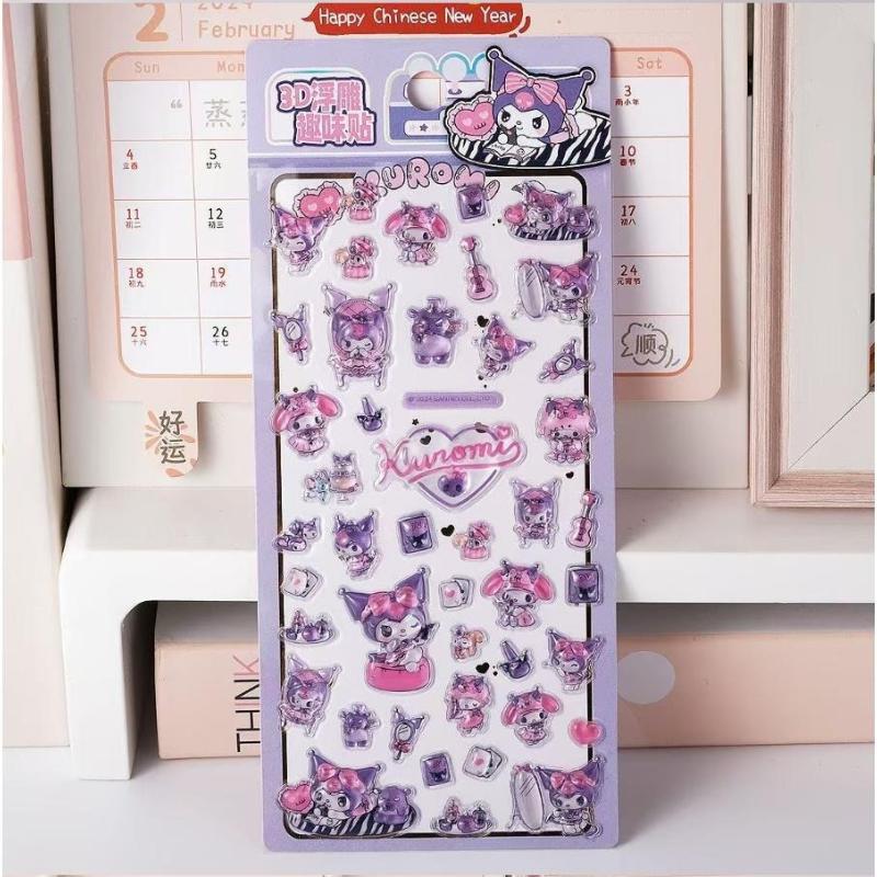 4Pcs Cute 3D Ease Stickers Animation Kuromi My Melody Decals Diy Laptop Phone Scrapbook Diary Fridge Decor Itemation Sticker