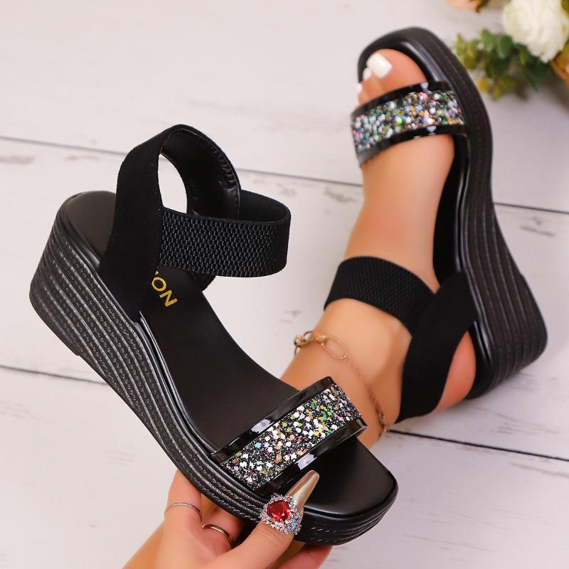 Damen Elastische Riemen Keilabsatz Plateau Römersandalen