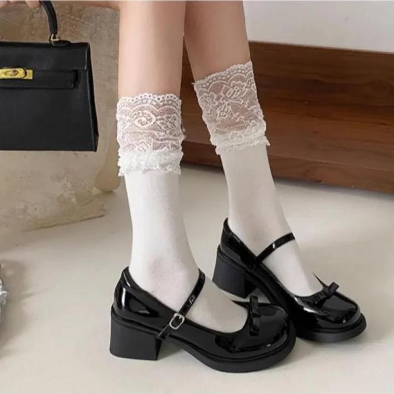 Retro Mary Jane Shoes Women's Chunky Heel Butterfly Knot Japanese JK Style Brown Buckle Strap Simple Design Summer Shoes