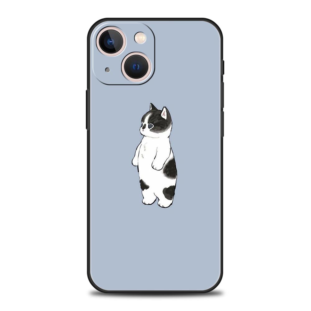 Cute Animals Cat Cartoon Phone Case For iPhone 17 16 15 Pro Max 11 12 13 14 7 8 Plus SE 2020 X XR XS Cover Soft Black