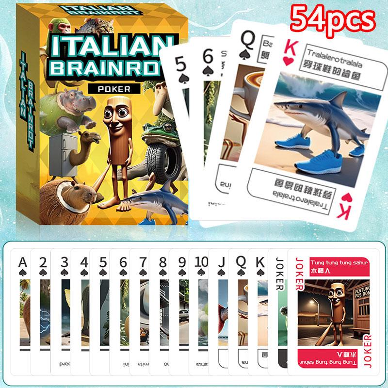 

54Pcs Italian Brainrot Poker Playing Cards Humorous Pokercard Tung Tung Tung Sahur Tralalero Tralala Card Activity Collection Cards
