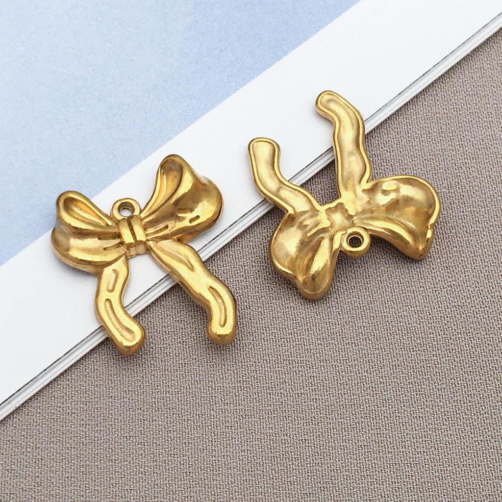 Gold Stainless Steel Bow Necklace & Bracelet Set - Versatile Pendant, Charm, DIY Earrings, Fashion Jewelry Accessories.
