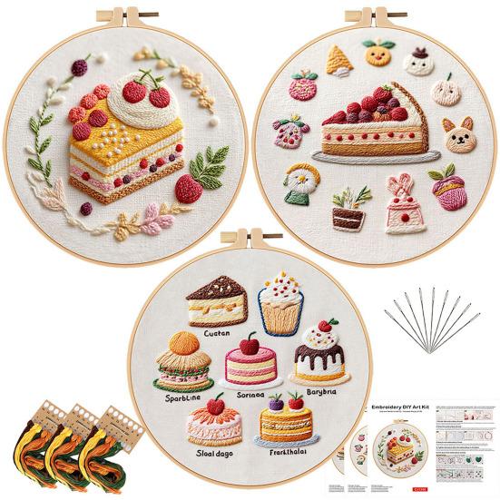 1 Set Cake Embroidery Kit with Hoop Threads Needles Pre-Stamped Dessert Cross Stitch Craft