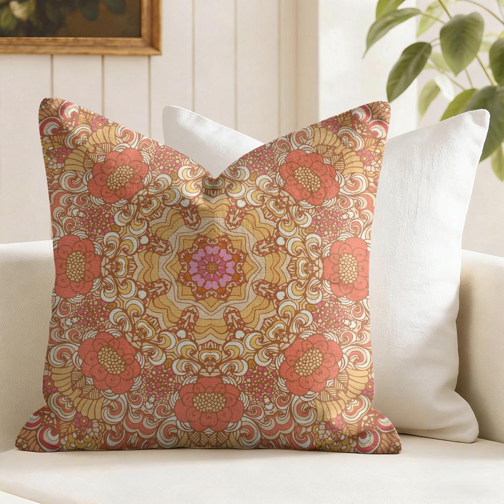 Mandala Böhmisch Ethnisch Kissenbezug Natürliche Leinen Doppelseitiger Druck Dekokissenbezug für Sofa Couch Heimdeko