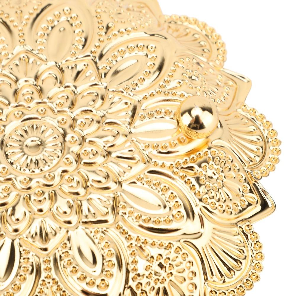 Gold Metal Coffee Tea Tray Retro Embossed Round Flower Tray Turkish Serving Tray  Outdoor Use