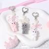 Cute Cartoon Flocking Cat Keychain Y2K Heart Bow Shaped Key Ring For Women Girls Handbag Backpack Pendant Decoration Gift