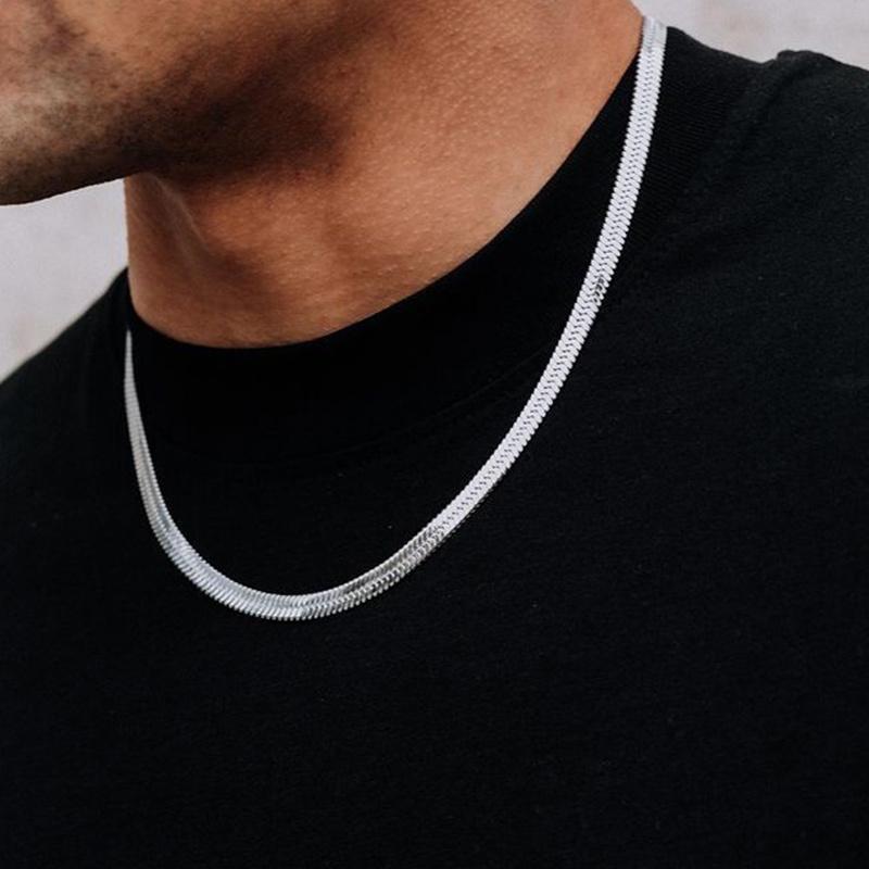 Edelstahl Breite 3mm/4mm/5mm Flache Schlangenkette Choker Halsketten für Herren