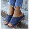 New Round Head Retro Flower Women's Sandals Hollow Car Line Wedge Heel Large Size Sandals