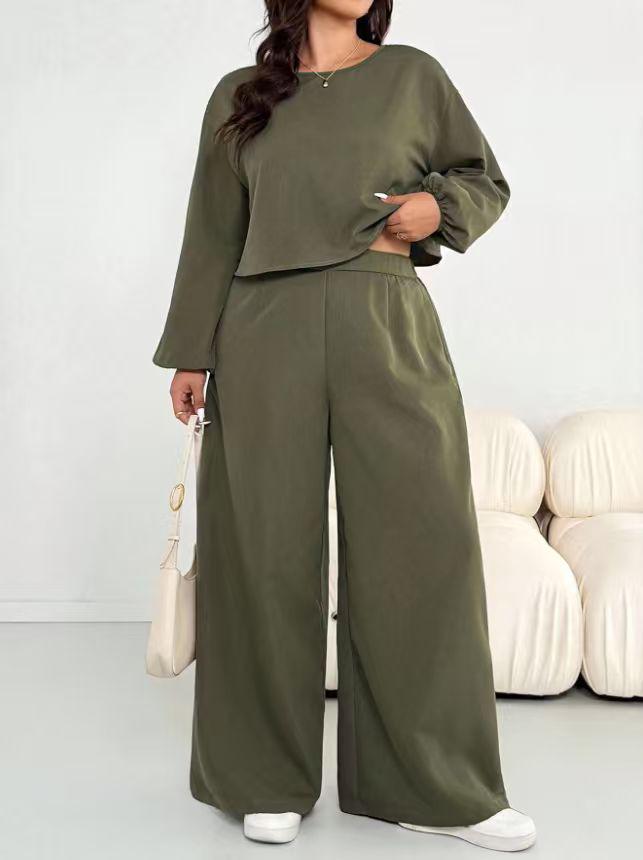 Plus Size Women s Casual Long Sleeve Elastic Waist Pantsuit 1XL