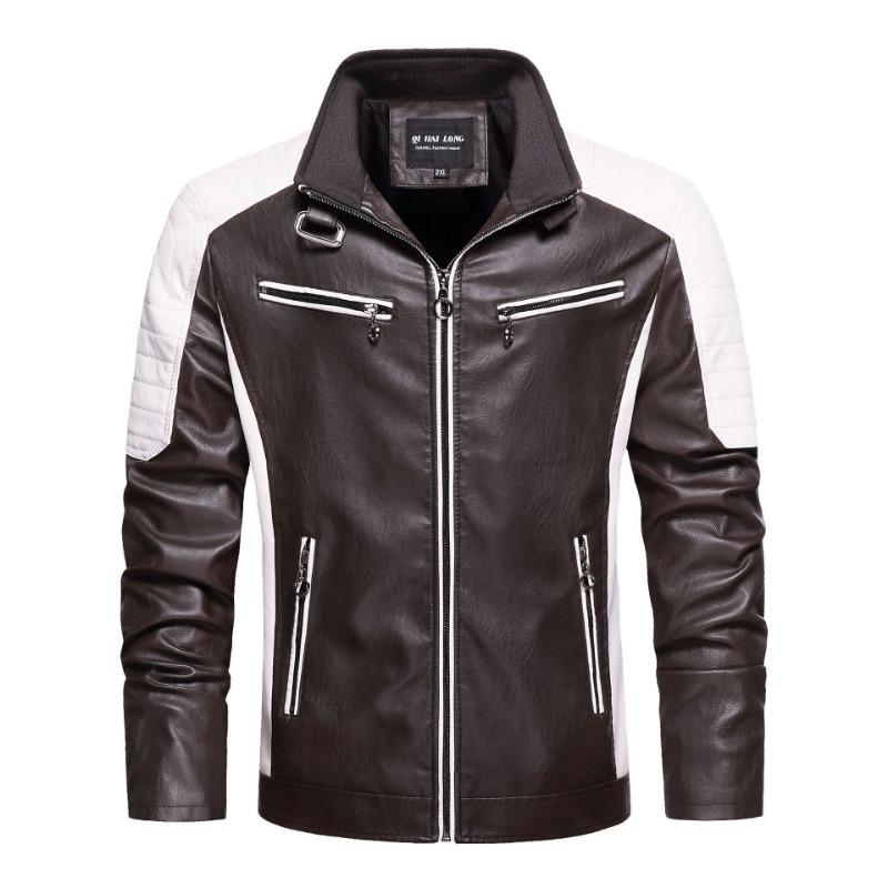 Herren Lederjacke Mode Spleiß Optik Trendige Herren Motorrad Lederjacke Frühling, Herbst und Winter Ganzjahres Modische Lederjacke für Herren