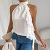 Sleeveless Summer Ruffled Women Blouse Loose Vest Stand Collar Sweet Shirt Ladies Solid Color Casual Top Simple Elegant Fashion Clothing