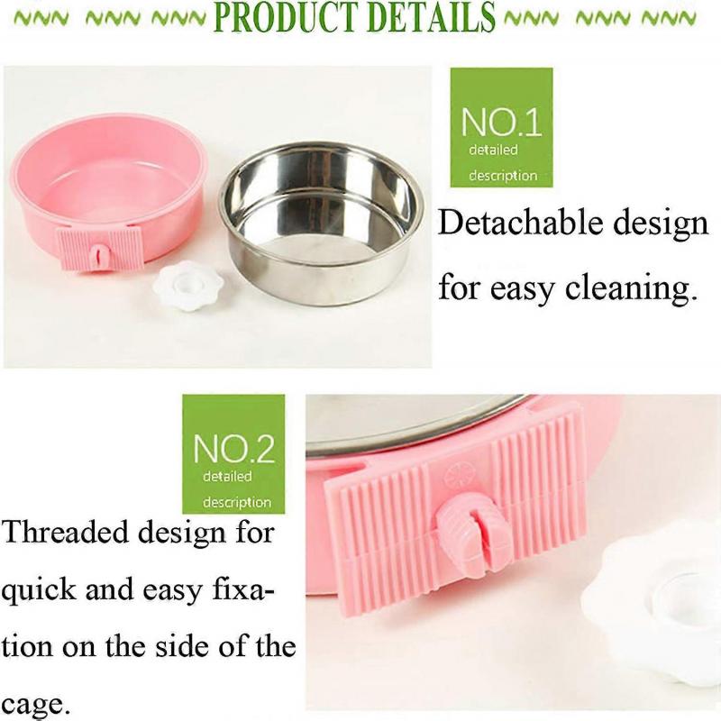 Crate Dog Bowl, Removable Stainless Steel Hanging Pet Cage Bowl Food & Water Feeder for Cat, Puppy, Birds, Rats, Guinea Pigs