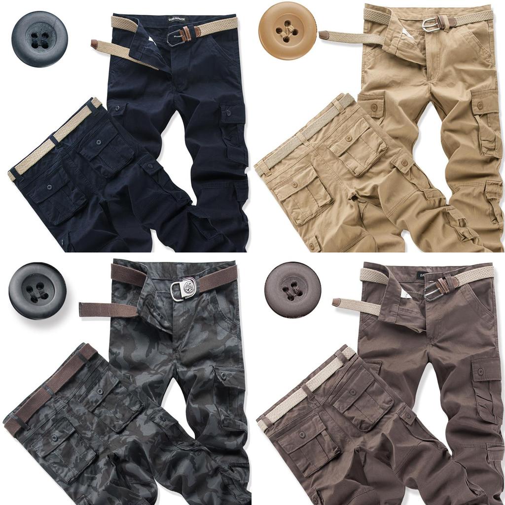 Cargo Pants Men Workwear Cotton Multipocket Durable Casual For Autumn Season