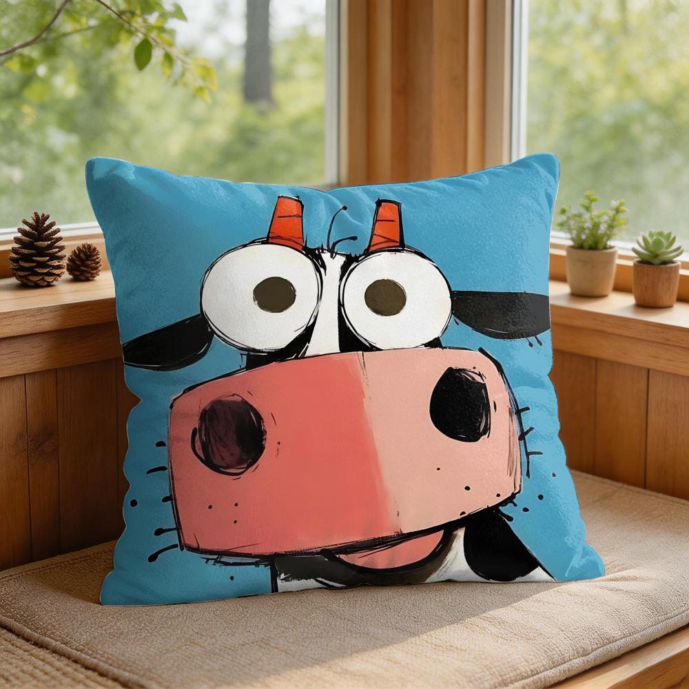 Kids Cartoon Cute Animal Cushion Cover Silky Short Plush Invisible Zipper Dustproof Sofa Pillow Case For Home Decor