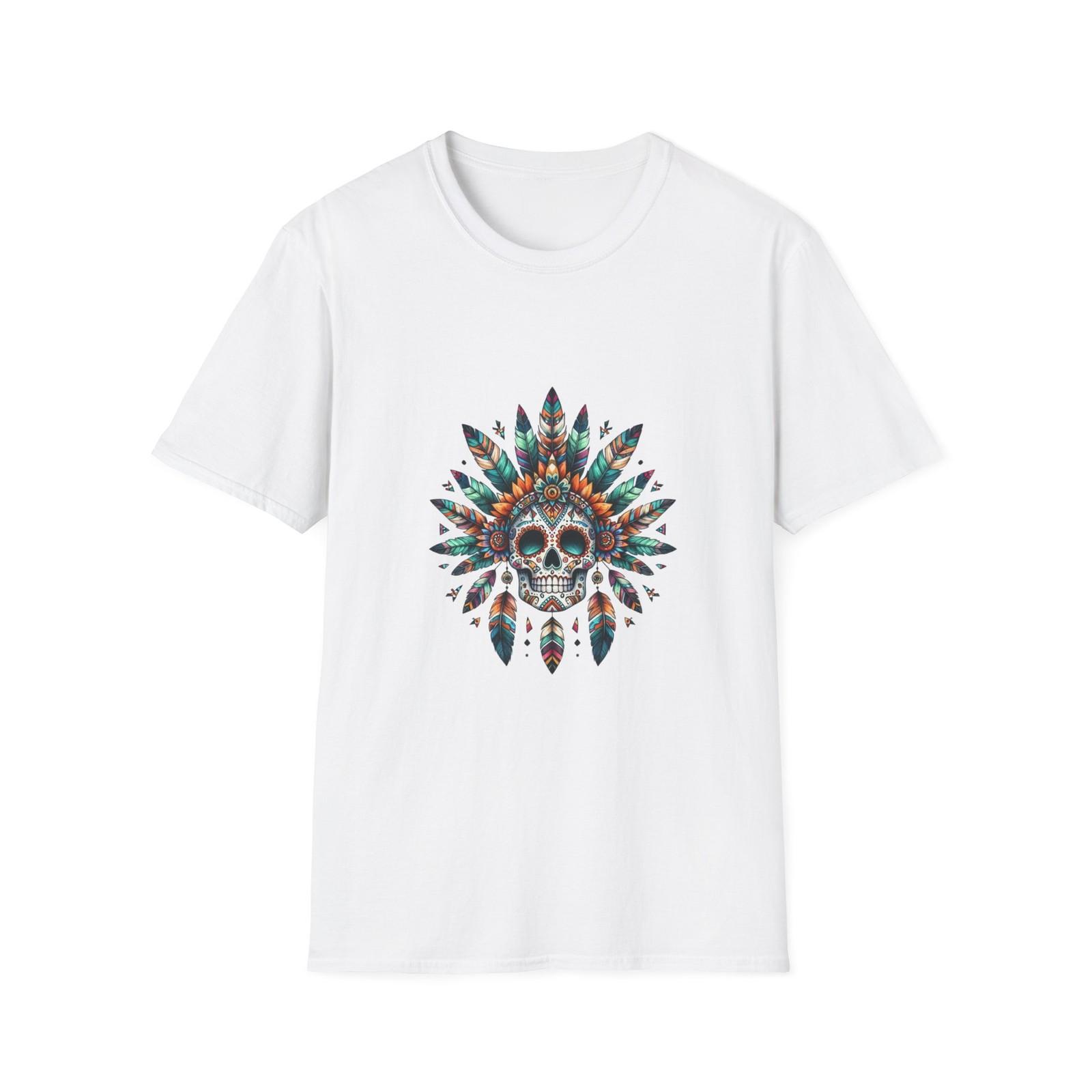 Colorful Skull Design Unisex Softstyle T-Shirt, Bohemian Tee, Casual Wear S