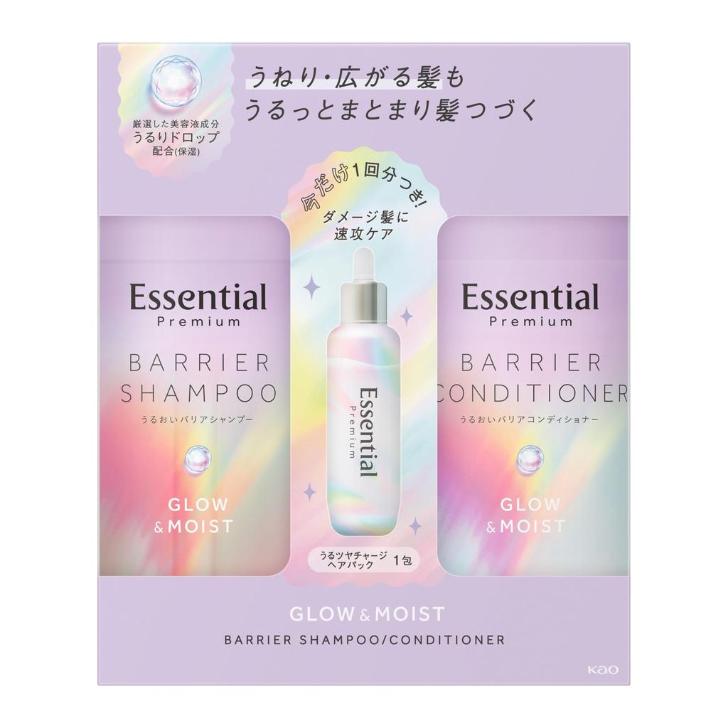Essential Premium Barrier Glow Moist Pump Set 900ml Moisturizing Shiny Charge Hair Pack 9g & +