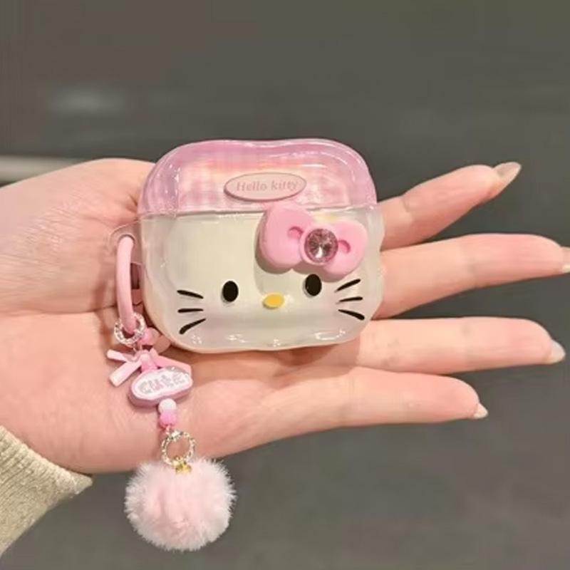 Hello Kitty Protective Case for Apple AirPods 1 2 3 4 Bluetooth Earphone Case, Suitable for AirPods Pro 2 Case, with Keychain For Airpods 1 or 2