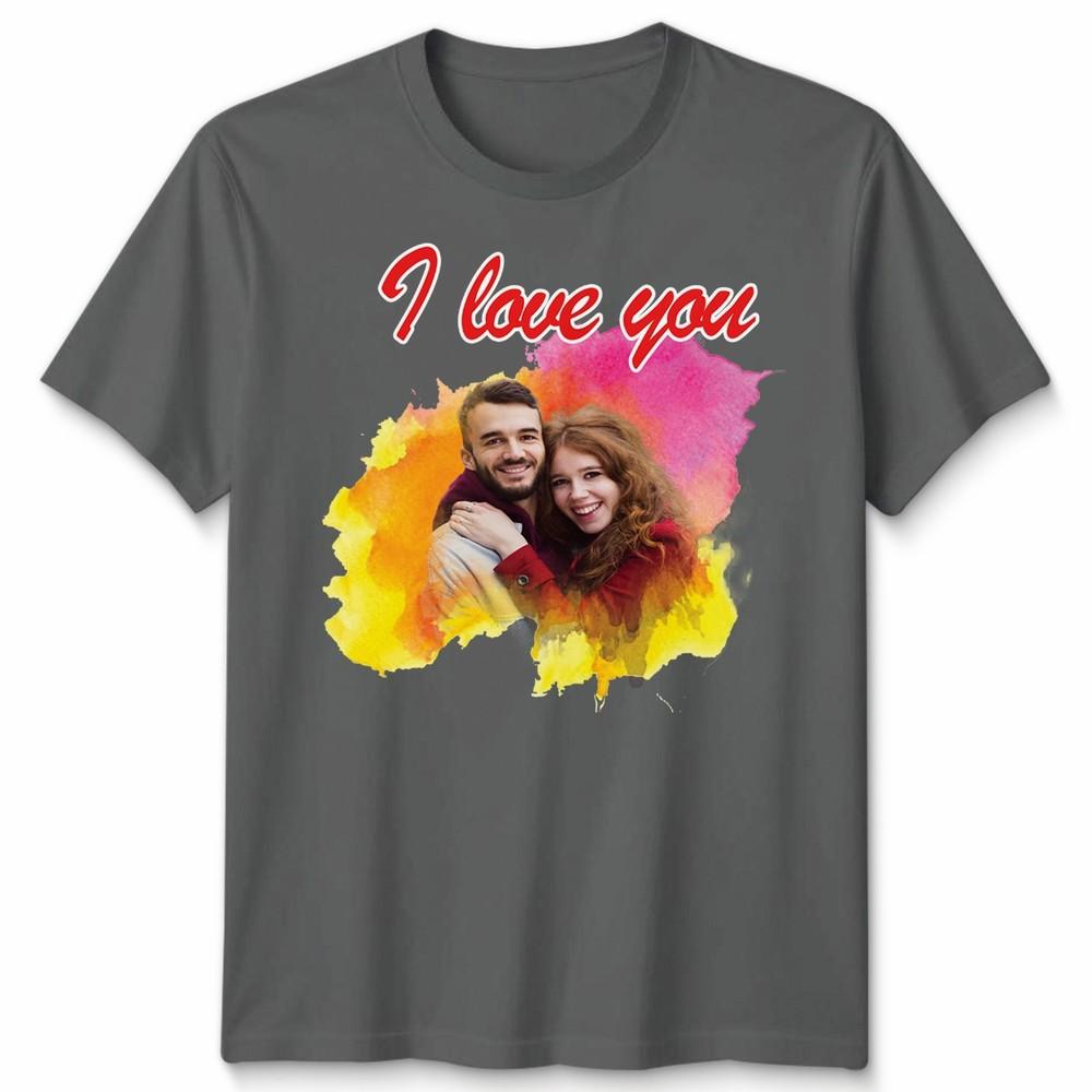 Custom Photo Personalised I Love You Couple Unisex Tshirt Valentines Gift
