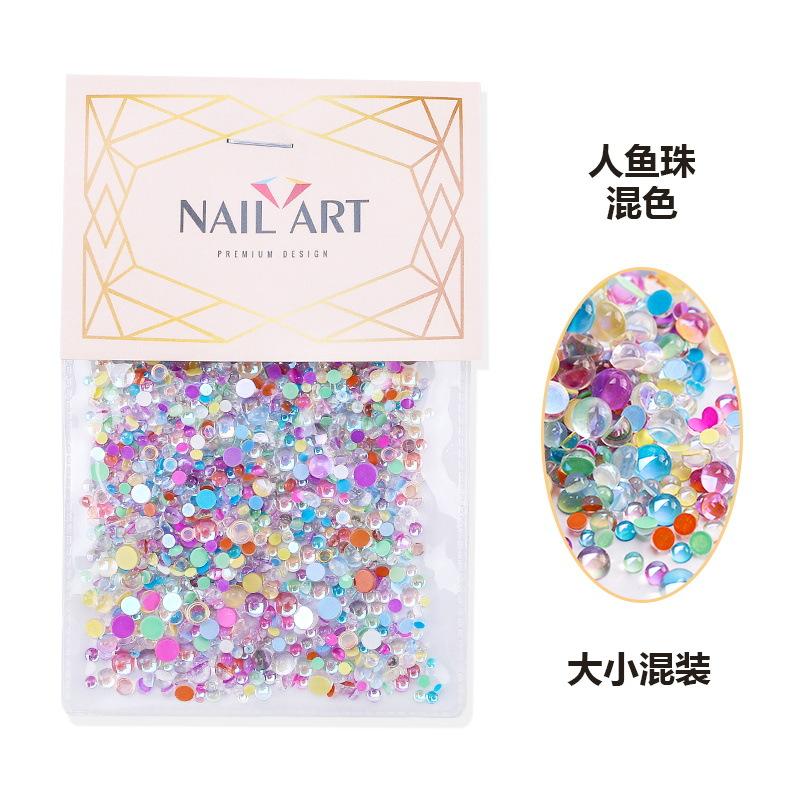 Diy Nail Man Fish Bead Aurora Symphony Semicircular Pearl Nail Art Bubble Bead Nail Jewelry Flat Bottom Bead Mix