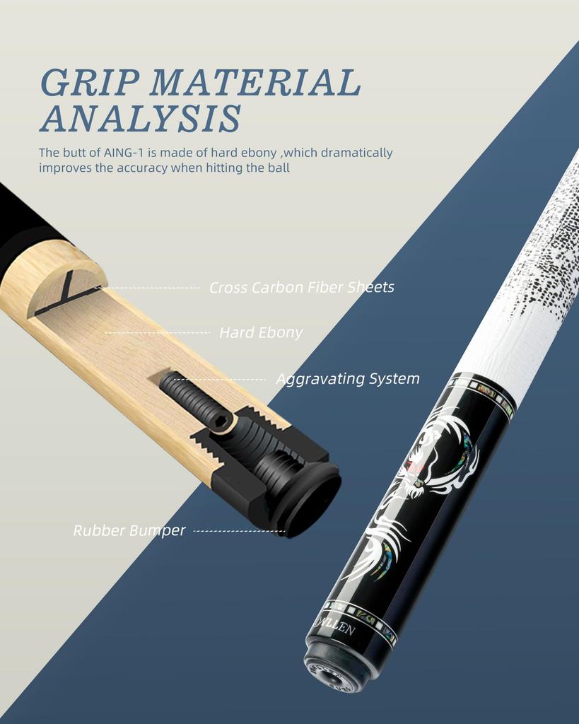 KONLLEN Carbon Fiber Pool Low Handcrafted Inlay Billiard Professional Billiard Pool Cue Stick for Adults Cue, Deflection, Cue, 147cm, 12.5mm,