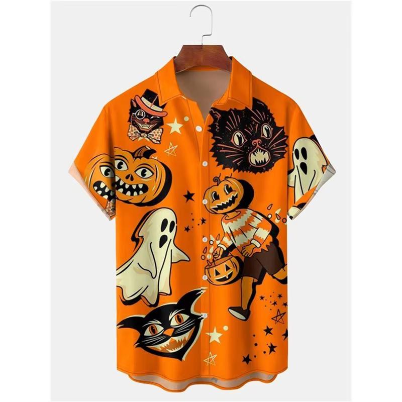 Unisex 26 Fashionable Halloween Shirts for Men and Women in Cute Style Party and Festival Tops Pumpkin Head Printed Short Sleeves