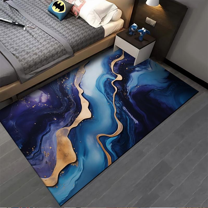 Abstract Blue and Gold Wave Pattern Carpet for Living Room Decor Suitable for Use As an Anti-slip for Living Room Bedroom Sofas