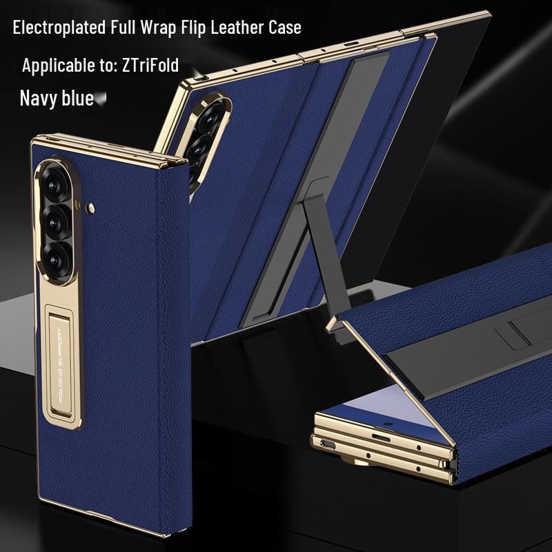 

Samsung ZFold Magnetic Leather Phone Case - Electroplated, Anti-Drop, Folding Stand, Business Style SM-ZTriFold