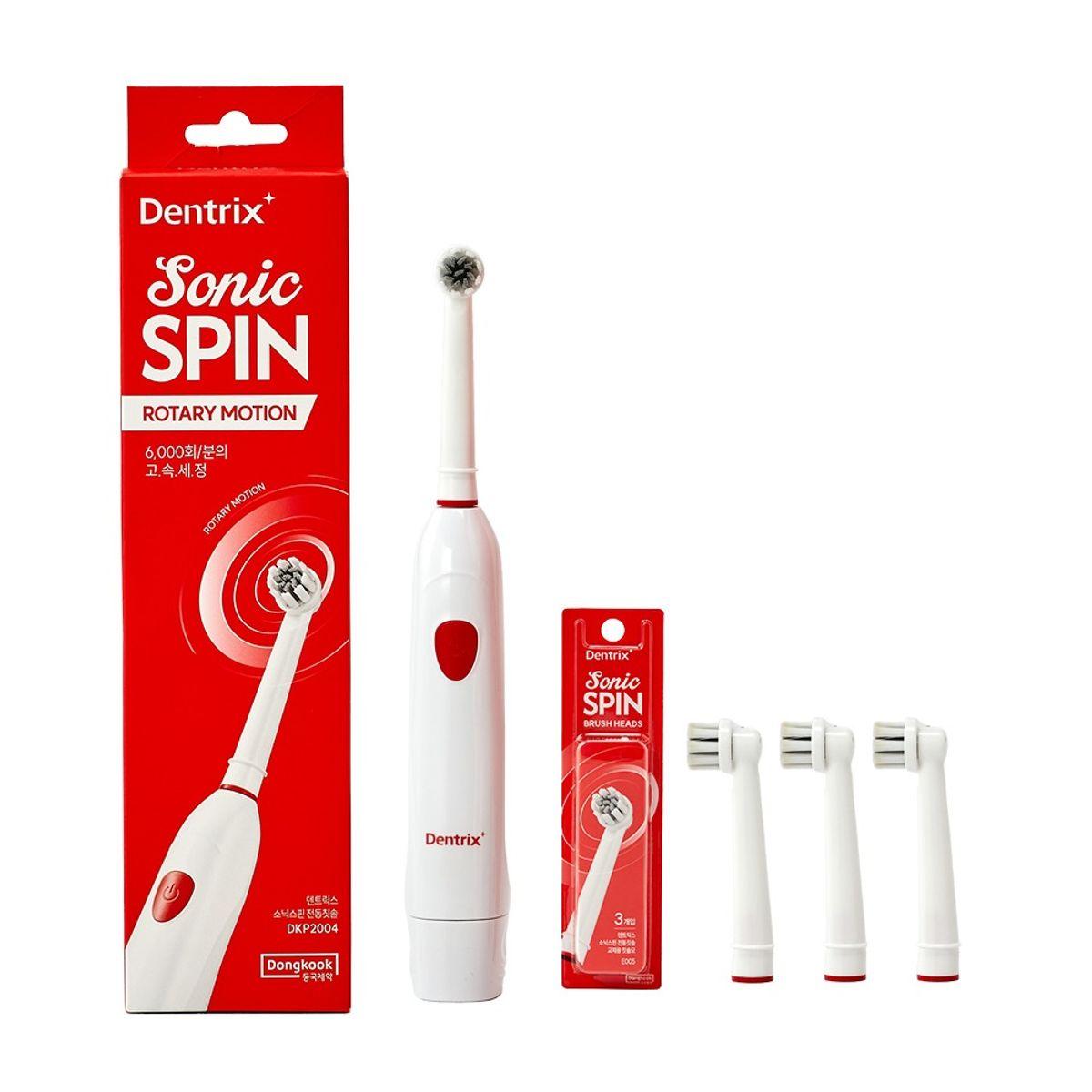 Dentrix SonicSpin Electric Toothbrush + 3 Replacement Head Set