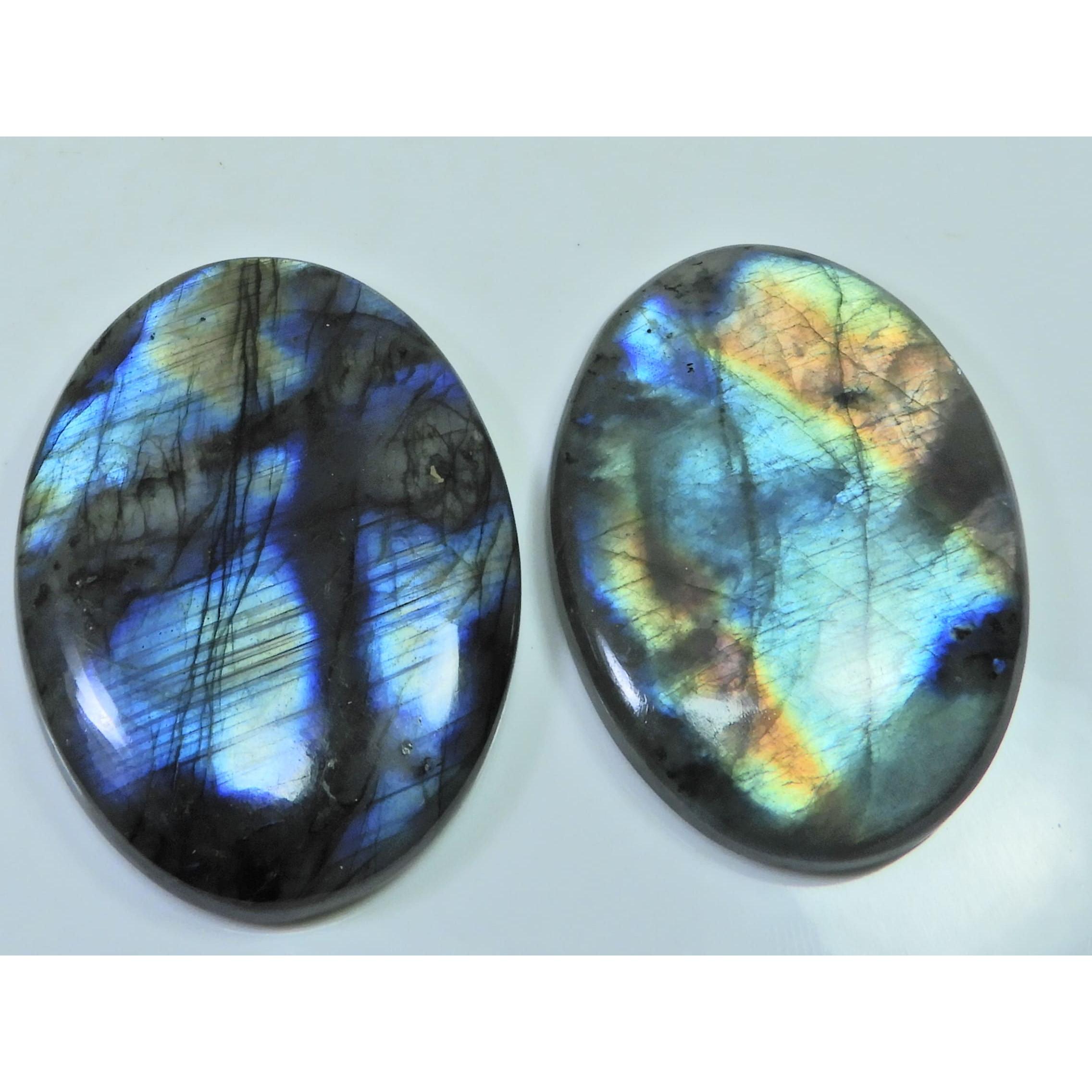 

46-48 MM Natural Labradorite Multi Oval Cabochon Loose Gemstone 2 Pcs Lot D-206