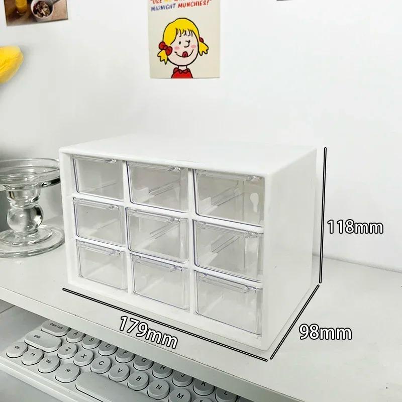 Desktop 9 Grid Storage Boxes Organizer Transparent Small Drawer Partitioned Student Desk Wall-mounted Sundries Storage Box Cute