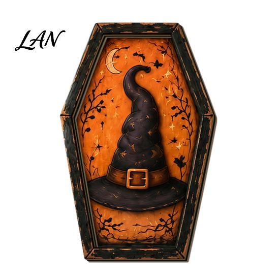 Pumpkin Desktop Signs Vintage Halloween Wooden Table Decoration, Rustic Black Cat Ghost Skeleton Retro Holiday Tabletop Block Sign for Farmhouse