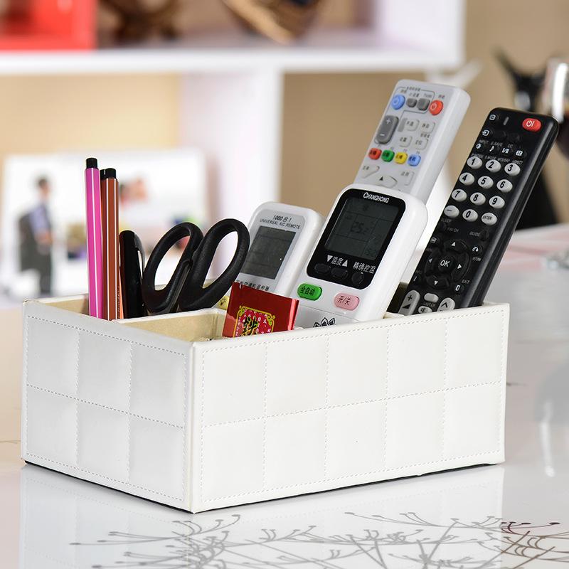 High Quality Luxury PU Leather Storage Box Cosmetic Remote Control Phone Holder Home Office Makeup Organizer     WF
