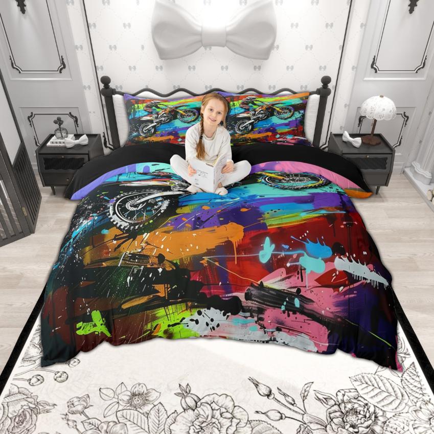 Homewish Boys Extreme Sport Duvet Cover Set Dirt Bike Bedding Set Racing Car Bed Set Room Decor
