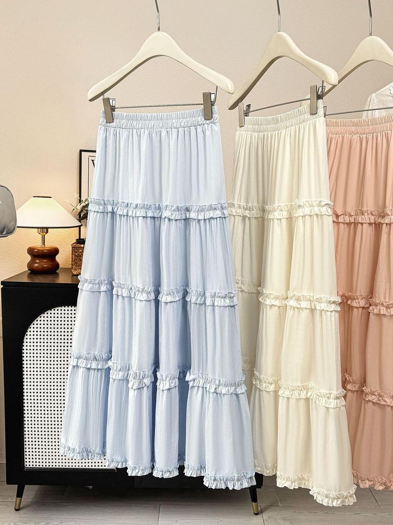 2026 Spring/Summer Women's High-Waisted Ruffle Patchwork A-Line Skirt