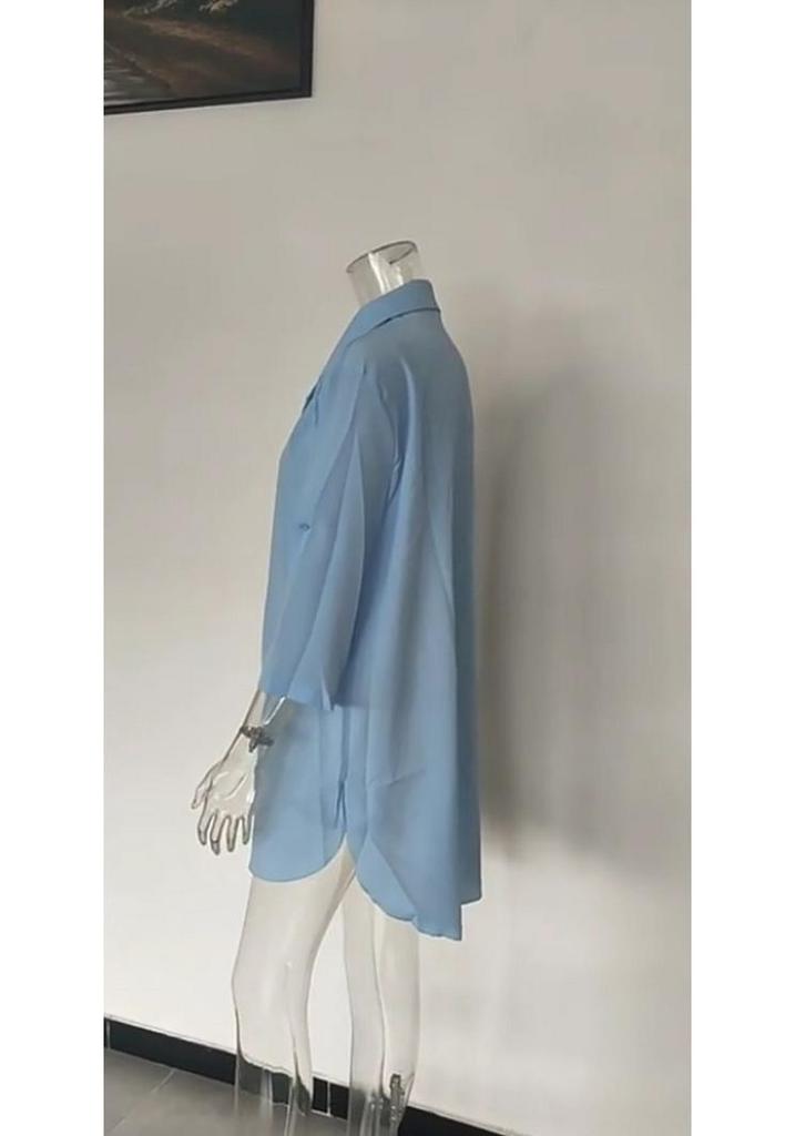 Camicia Versatile in Chiffon con Tasca da Donna 2026 - Colore Unito, Moda Europea e Americana