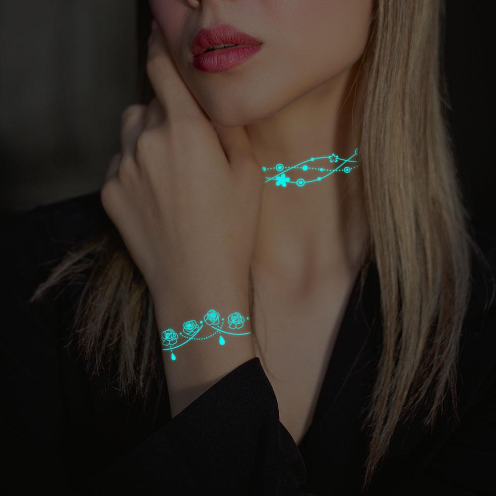 1 Sheet White Henna Tattoo Luminous Blue Face Temp Tattoo