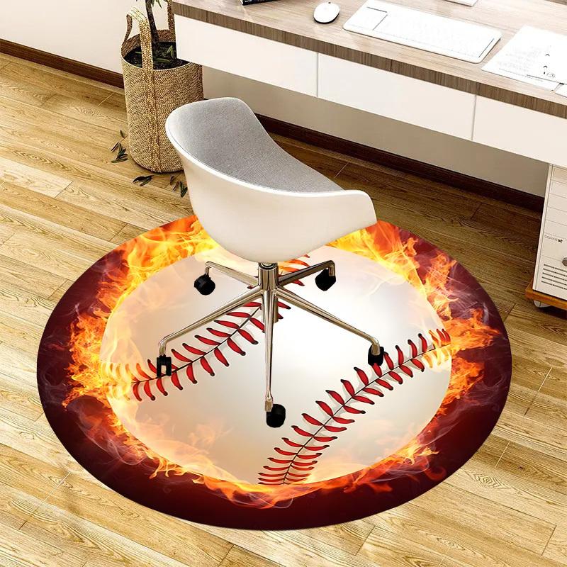 1pc Office Carpet Chair Mats Fiery Baseball Icon Perfect for Decorating Office Chairs, Living Rooms, Or Bedrooms.YDT247