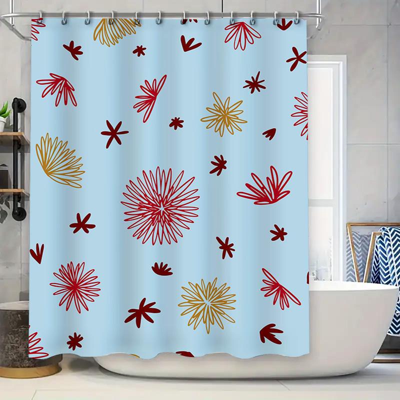 

Modern Bathroom Decor Red Yellow Floral Print Shower Curtain Set For Home Decoration Waterproof Bath Hanging Rings Included W60H190(CM)-1 Pcs
