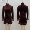 High-End European & American Long Sleeve Pleated Patchwork Dress