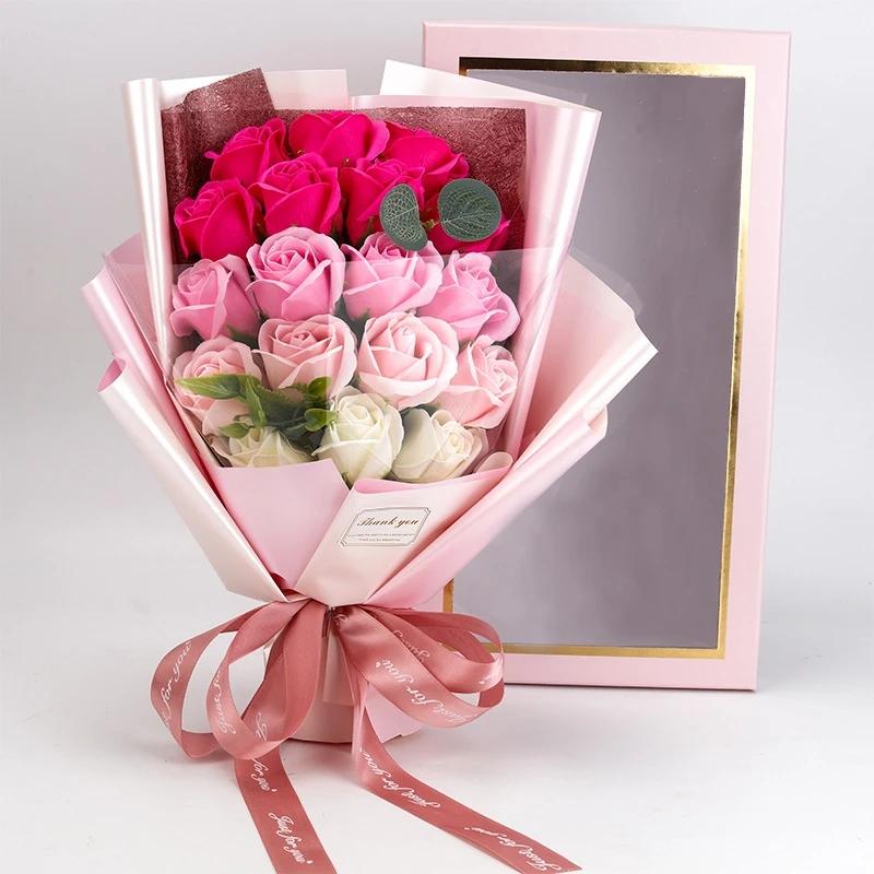 18 Stück Rosen Seifenstrauß Geschenkbox Valentinstagsgeschenk Geeignet für Partys Zusammenkünfte Einweihung Geburtstage Abschlussgeschenke