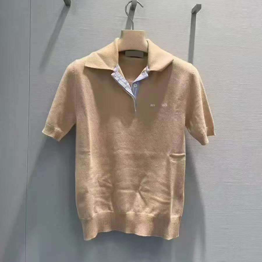 2024 Autumn Simple College Embroidered Short-Sleeve Polo Collar Knit Top